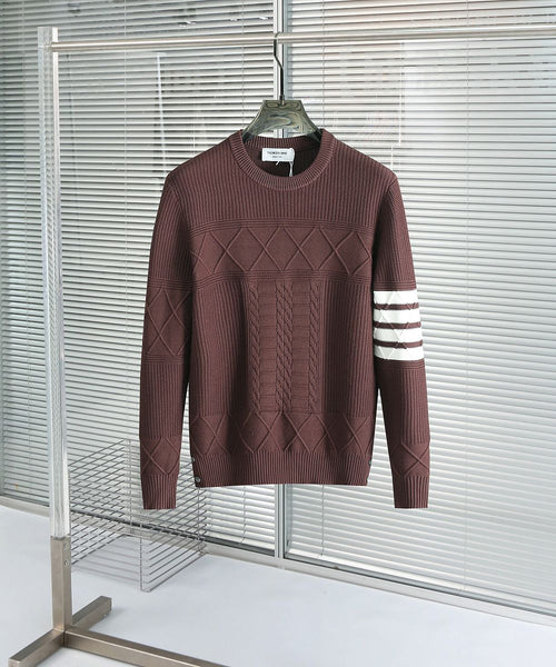Classic Textured Knit Sweater with Signature Arm Stripe