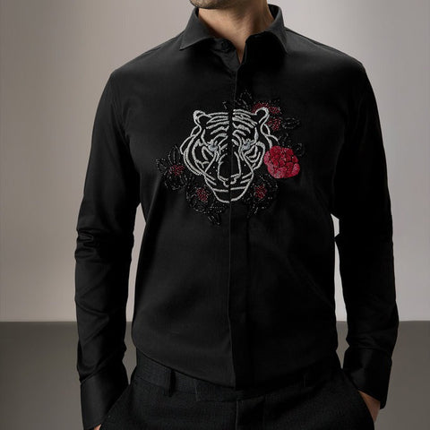 Branded  Black Tiger Embroidered Luxury Shirt