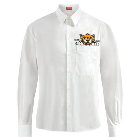 Premium  Men White Happy Tiger Back Print Shirt