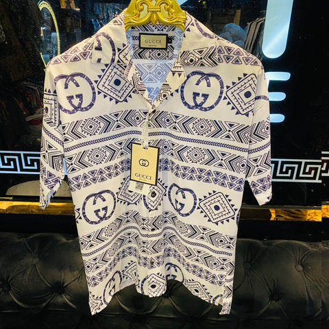 Men White Drop Shoulder Abstract Print Shirt