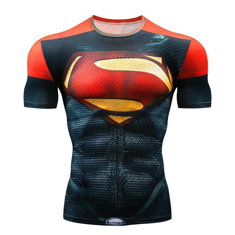 Men Compression supermen and captain america 3D Print T-Shirt