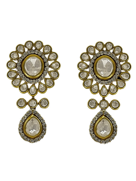 Grand Kundan Polki Necklace with Circular Floral Motifs & Matching Earrings