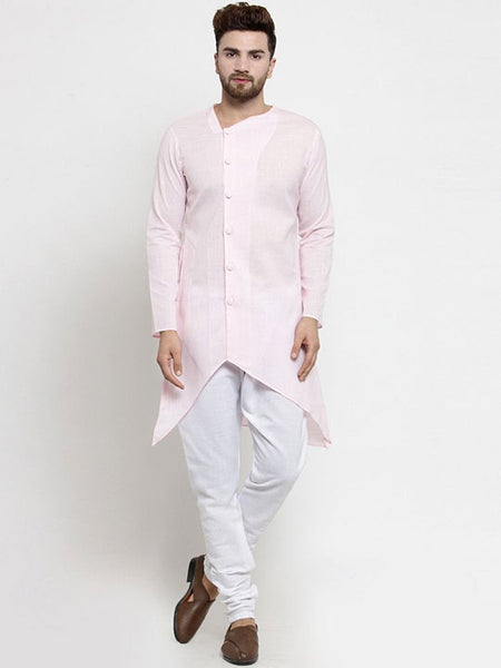 Designer Pink Linen Kurta With Chudidar Pajama For Men By Luxury at Less