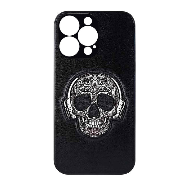 Skull Leather Back Case Cover for Apple iPhone - Black
