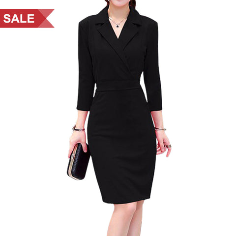 Women Collar Waist mid-Length Fashion Professional Dress