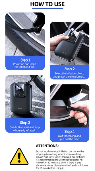 USAMS Mini Portable Air Compressor Pump with LED Light For Car, Bike, Bicycle, Motorcycles, Balls and More