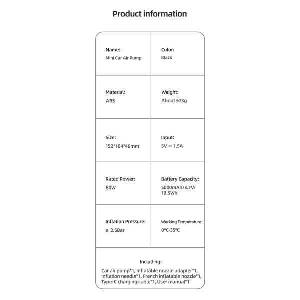 USAMS Mini Portable Air Compressor Pump with LED Light For Car, Bike, Bicycle, Motorcycles, Balls and More