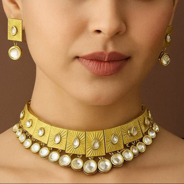 Elegant Geometric Kundan Choker Necklace with Matching Earrings