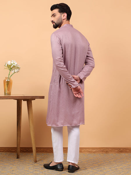 Traditional Ethnic Wear Lavender  Embellished Sequinned  Straight Rayon  Kurta Pyjama Set  For Men