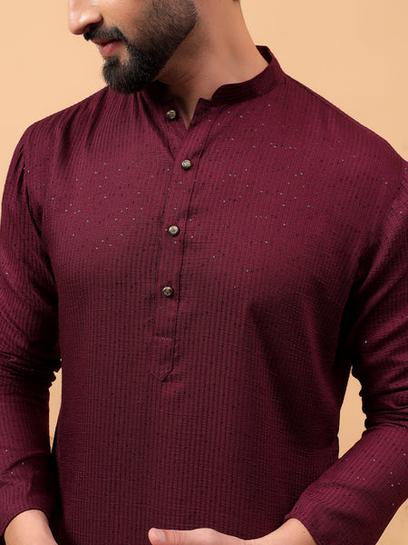 Traditional Ethnic Wear Maroon Embellished Sequinned  Straight Rayon  Kurta Pyjama Set  For Men