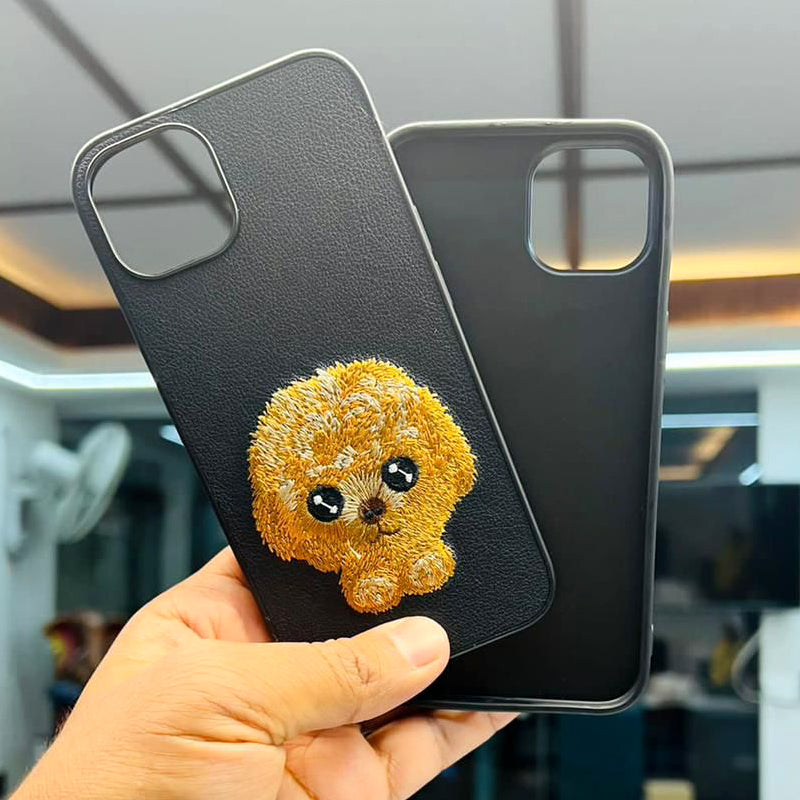 Embroided Small Dog Back Case Cover - Black