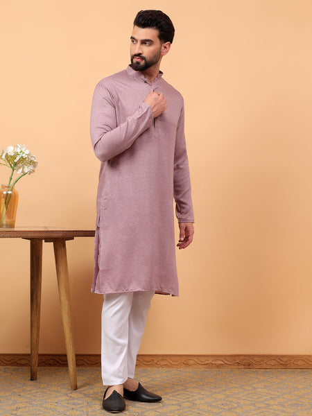 Traditional Ethnic Wear Lavender  Embellished Sequinned  Straight Rayon  Kurta Pyjama Set  For Men