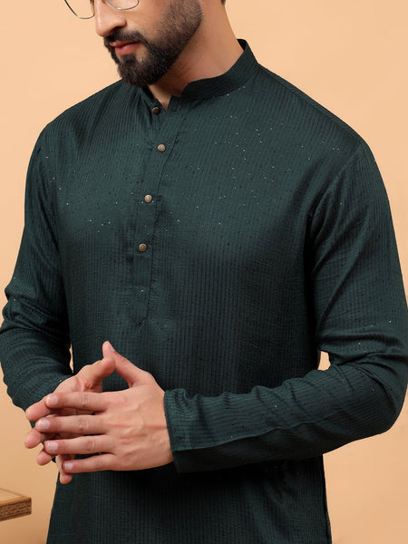 Traditional Ethnic Wear  Embellished Sequinned  Straight Rayon Green  Kurta Pyjama Set  For Men