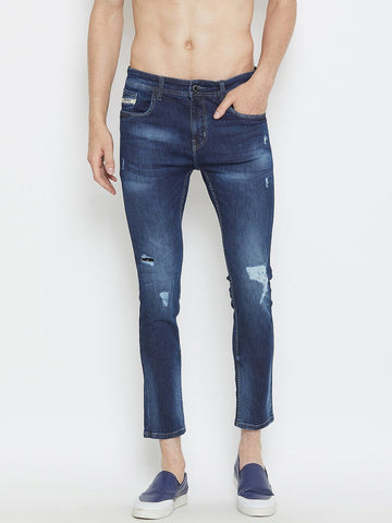 Men Blue Slim Fit Distressed stretchable Jeans