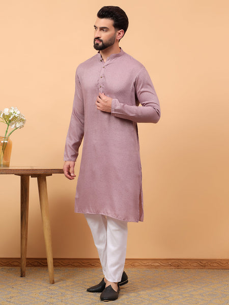 Traditional Ethnic Wear Lavender  Embellished Sequinned  Straight Rayon  Kurta Pyjama Set  For Men