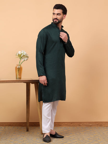 Traditional Ethnic Wear  Embellished Sequinned  Straight Rayon Green  Kurta Pyjama Set  For Men