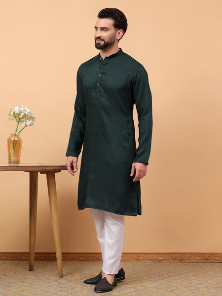 Traditional Ethnic Wear  Embellished Sequinned  Straight Rayon Green  Kurta Pyjama Set  For Men