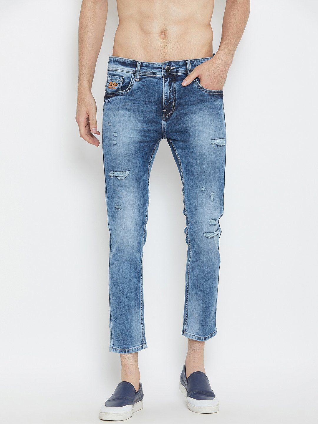 Men Blue Slim Fit Distressed stretchable Jeans