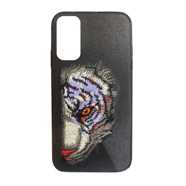 White Tiger Leather Back Case Cover