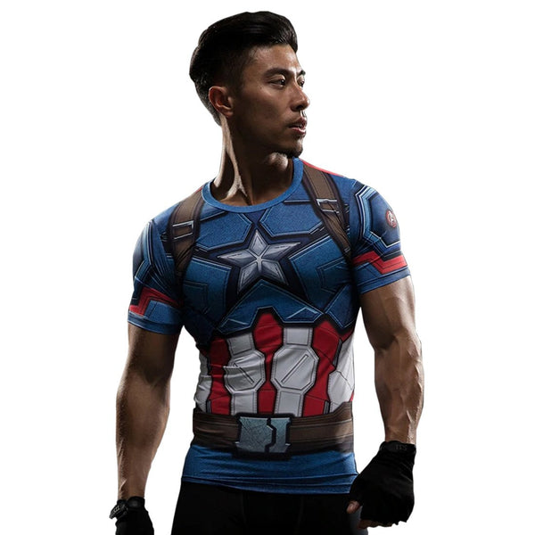 Men Compression supermen and captain america 3D Print T-Shirt