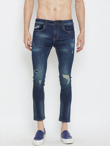 Men Blue Slim Fit Distressed stretchable Jeans