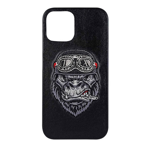 Chimpanzee Leather Back Case Cover for Apple iPhone - Black