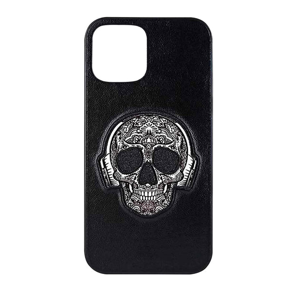 Skull Leather Back Case Cover for Apple iPhone - Black