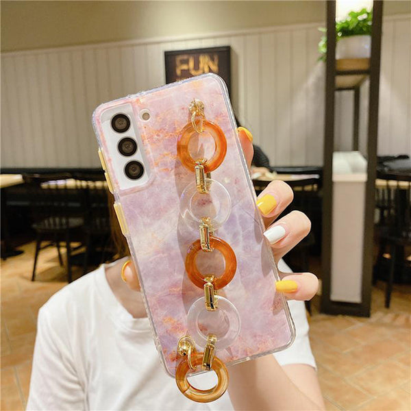 Luxury phone case cover with hand wrist chain bracelet for women