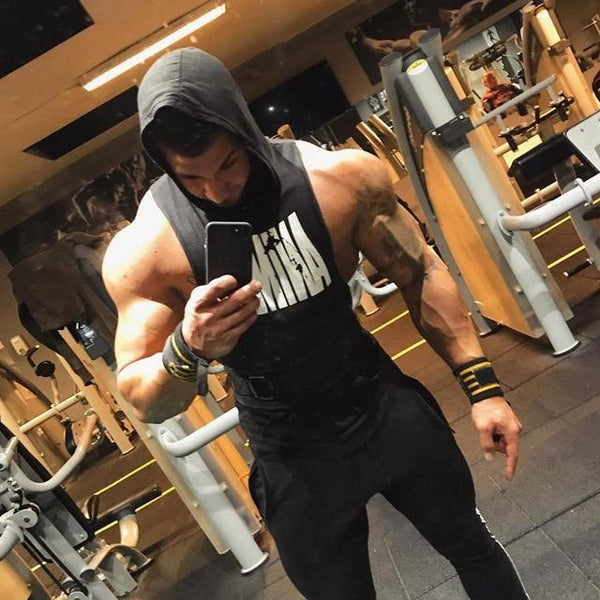 New Men Bodybuilding Cotton Tank top Gym Hoodie
