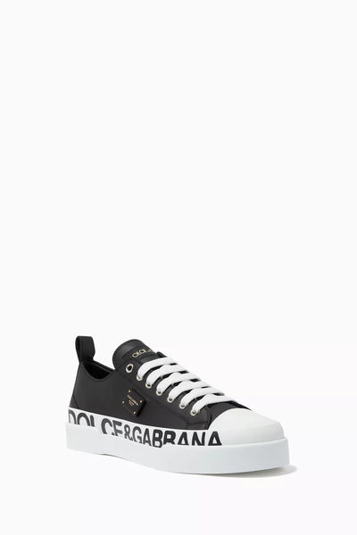 Premium Black & White Logo Low-Top Designer  Portofini Sneakers for Men