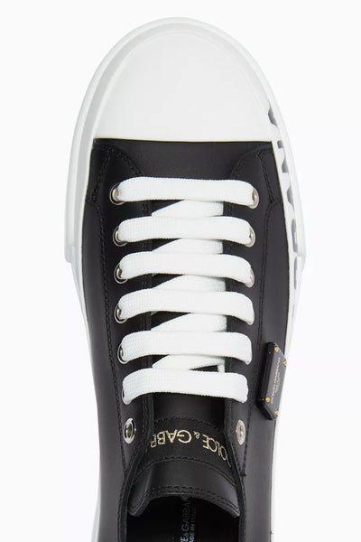 Premium Black & White Logo Low-Top Designer  Portofini Sneakers for Men