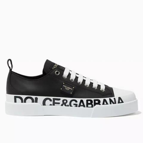 Premium Black & White Logo Low-Top Designer  Portofini Sneakers for Men