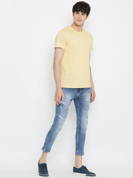 Men Blue Slim Fit Mid-Rise Distressed  Stretchable Jeans