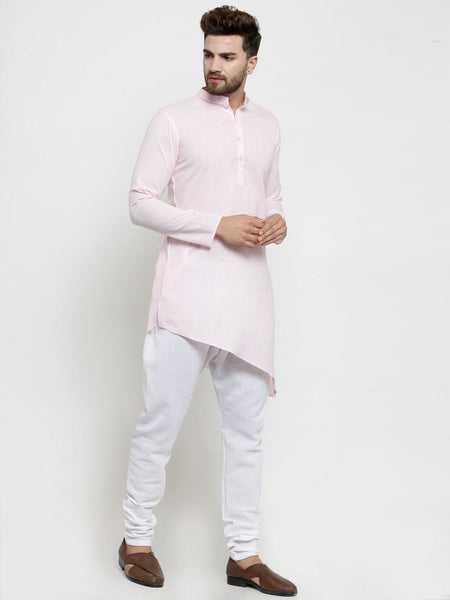Designer Pink Linen Kurta With Chudidar Pajama For Men By Luxury at Less