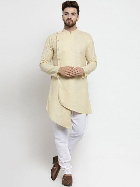 Designer Beige Linen Kurta With Chudidar Pajama For Men By Luxury at Less
