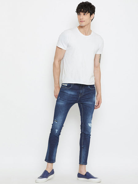 Men Blue Slim Fit Distressed stretchable Jeans