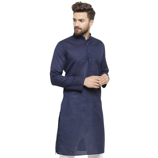 New Lenin Plain Kurta In Navy Blue By Luxury at Less