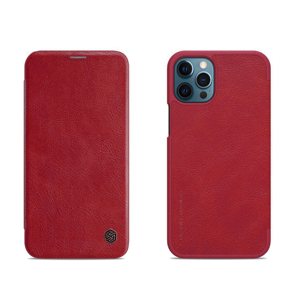 iPhone 12 ProMax Cherry Red Leather Mobile Case (Flip Cover)