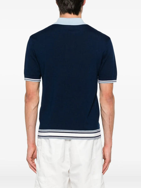 Premium Navy Contrast Collar Zip Polo Shirt