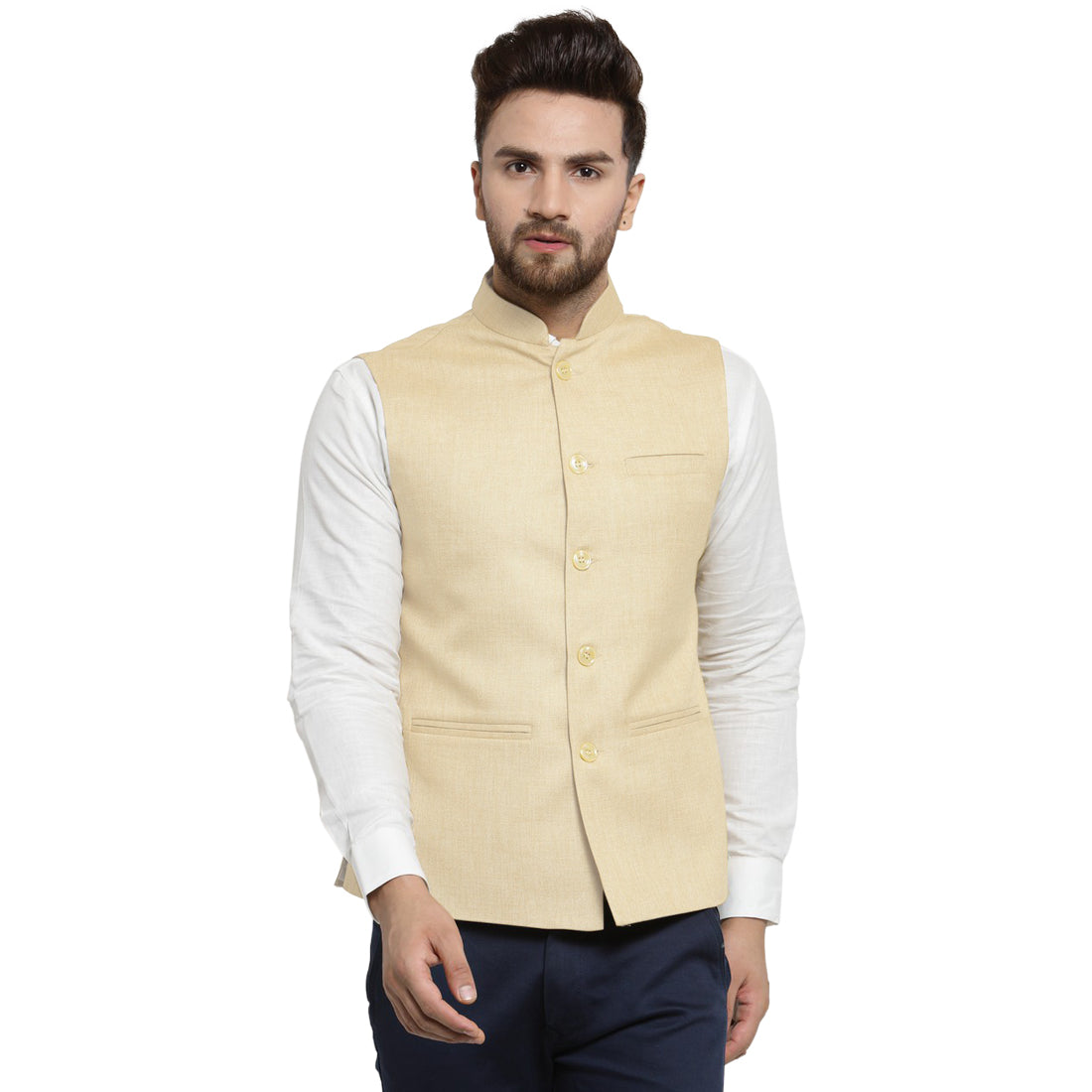 Luxury at Less Cream Nehru jacket For Men Stylish Latest Design Suitable for Ethnic Wear/Wedding Wear/ Formal Wear/Casual Wear