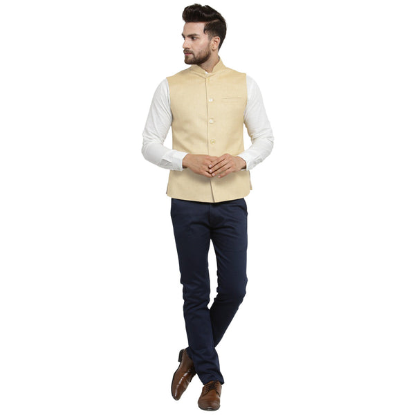 Luxury at Less Cream Nehru jacket For Men Stylish Latest Design Suitable for Ethnic Wear/Wedding Wear/ Formal Wear/Casual Wear