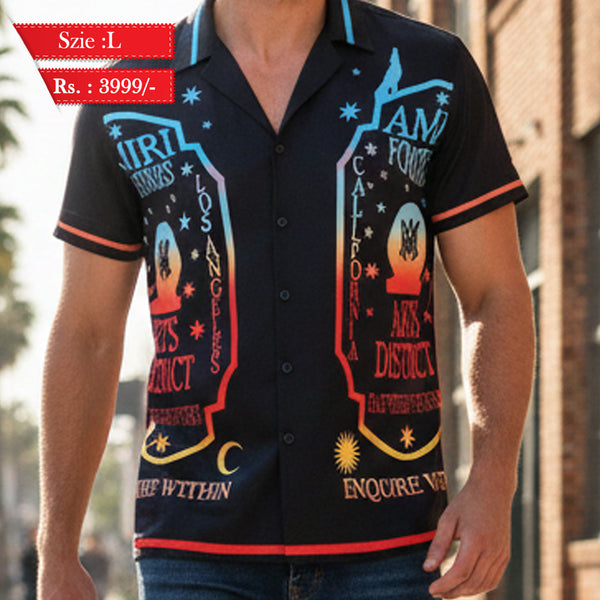 Graphic-Print Silk Half Sleeves Shirt