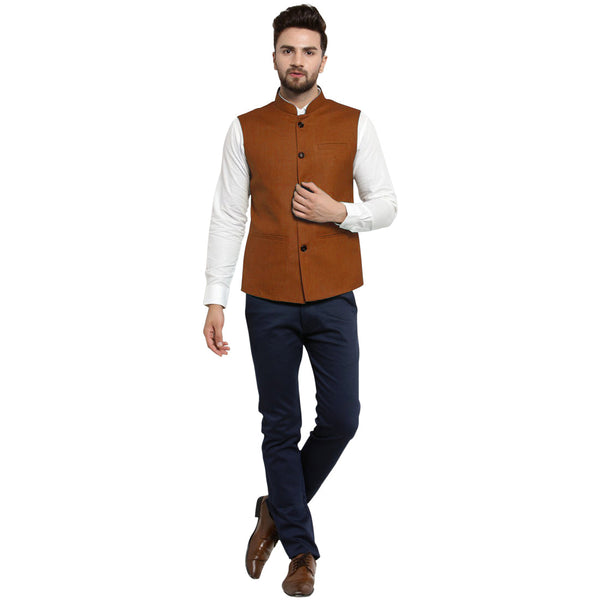 Luxury at Less Brown Nehru jacket For Men Stylish Latest Design Suitable for Ethnic Wear/Wedding Wear/ Formal Wear/Casual Wear