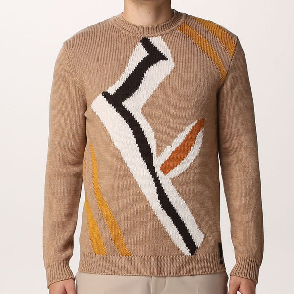 Luxury Beige Men’s Pullover with Modern Abstract Pattern