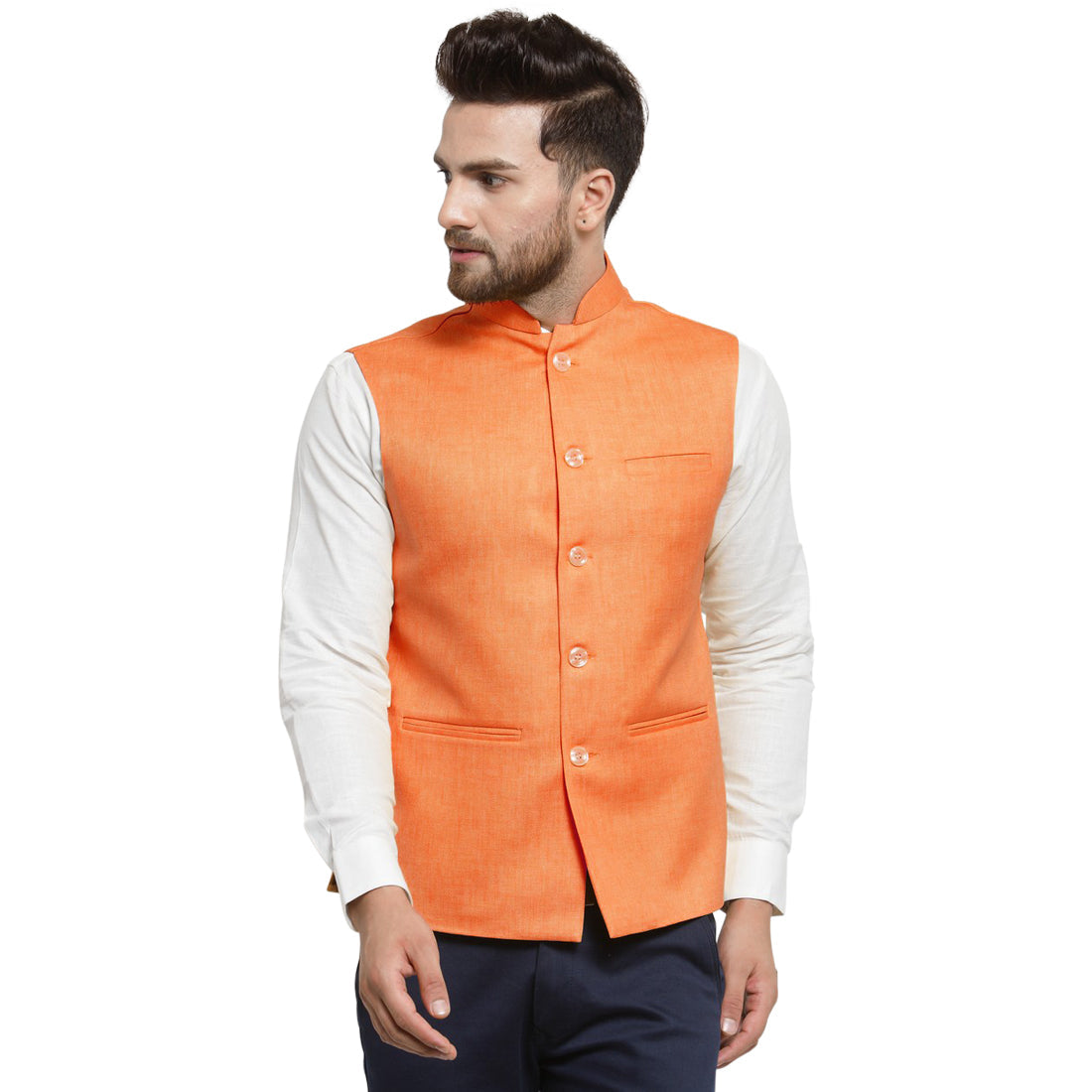 Luxury at Less Orange Tango Nehru jacket For Men Stylish Latest Design Suitable for Ethnic Wear/Wedding Wear/ Formal Wear/Casual Wear