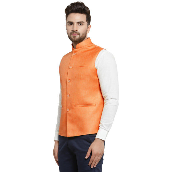 Luxury at Less Orange Tango Nehru jacket For Men Stylish Latest Design Suitable for Ethnic Wear/Wedding Wear/ Formal Wear/Casual Wear