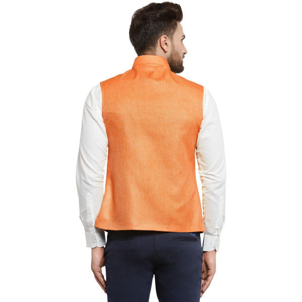 Luxury at Less Orange Tango Nehru jacket For Men Stylish Latest Design Suitable for Ethnic Wear/Wedding Wear/ Formal Wear/Casual Wear