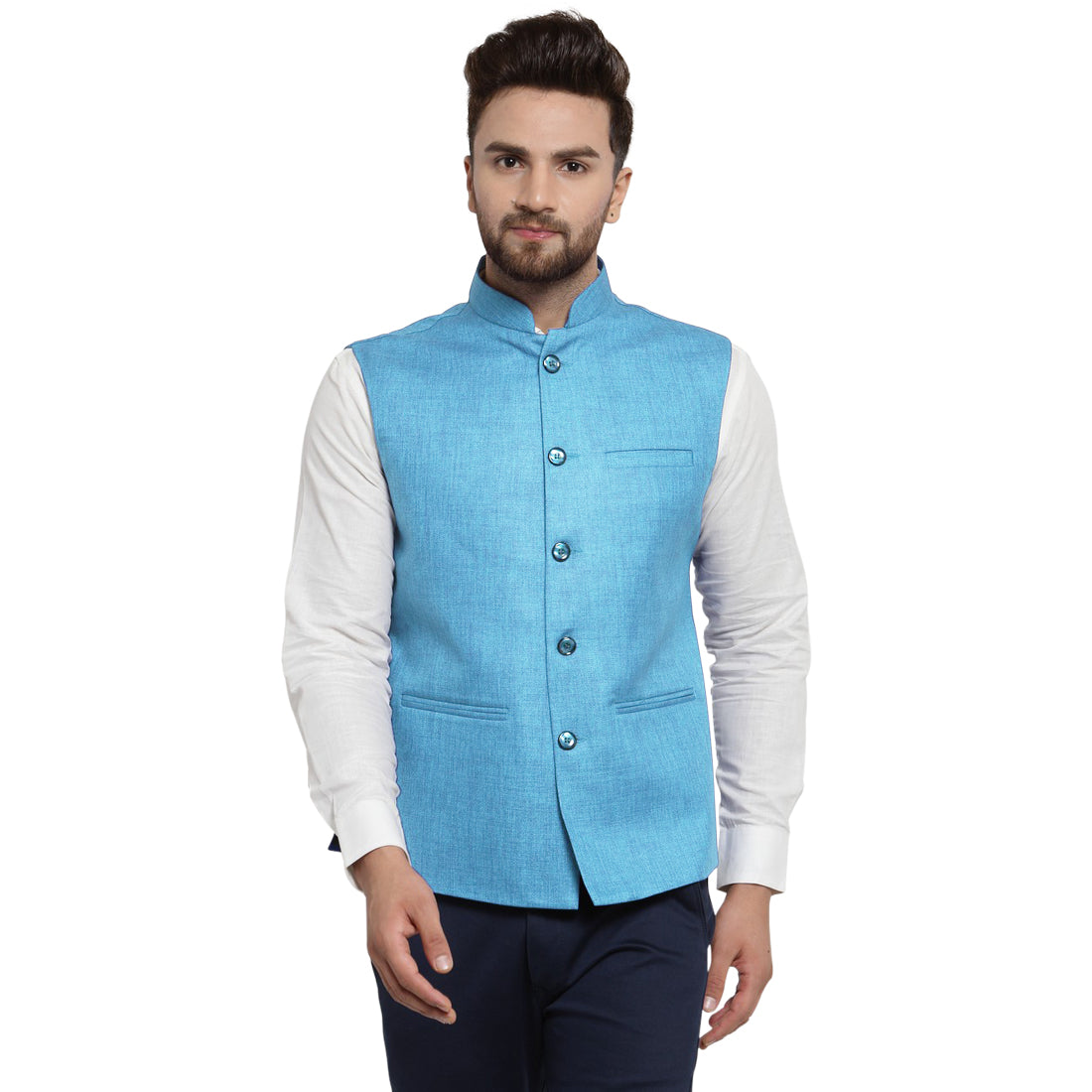 Luxury at Less Sky Blue Nehru jacket For Men Stylish Latest Design Suitable for Ethnic Wear/Wedding Wear/ Formal Wear/Casual Wear