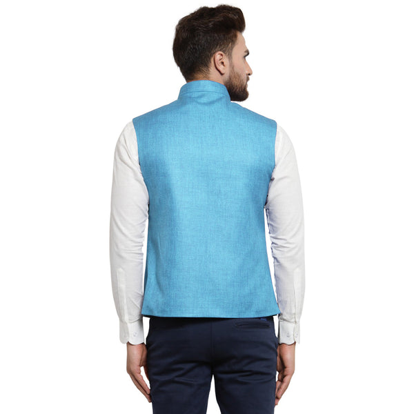 Luxury at Less Sky Blue Nehru jacket For Men Stylish Latest Design Suitable for Ethnic Wear/Wedding Wear/ Formal Wear/Casual Wear