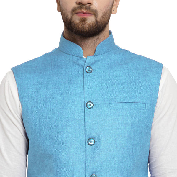 Luxury at Less Sky Blue Nehru jacket For Men Stylish Latest Design Suitable for Ethnic Wear/Wedding Wear/ Formal Wear/Casual Wear